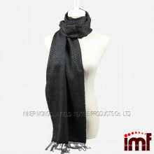 Yarn Dyed Black Fringe Wool Scarf